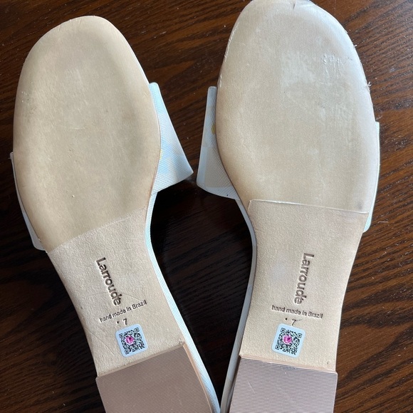 LARROUDÉ Ivy Checker Print Leather Slide Sandals Ivory Size 7 NWOB - Picture 4 of 7